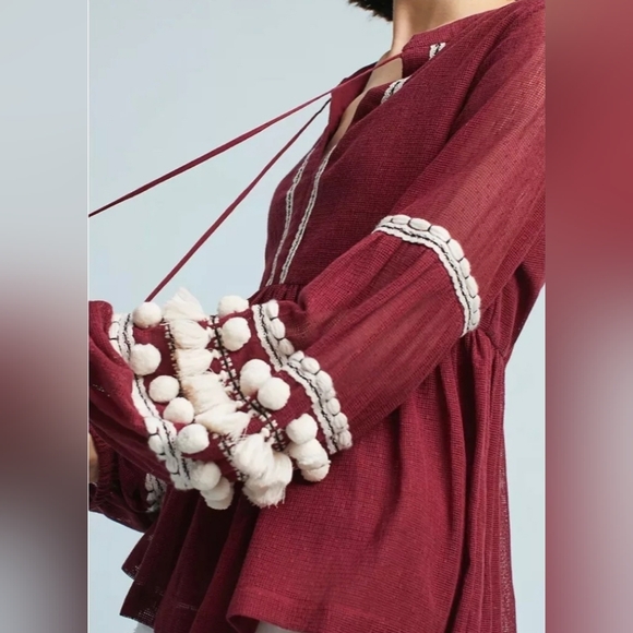 Anthropologie Vineet Bahl Long Sleeve Embellished Sleeve Boho Top Sm - Picture 3 of 9